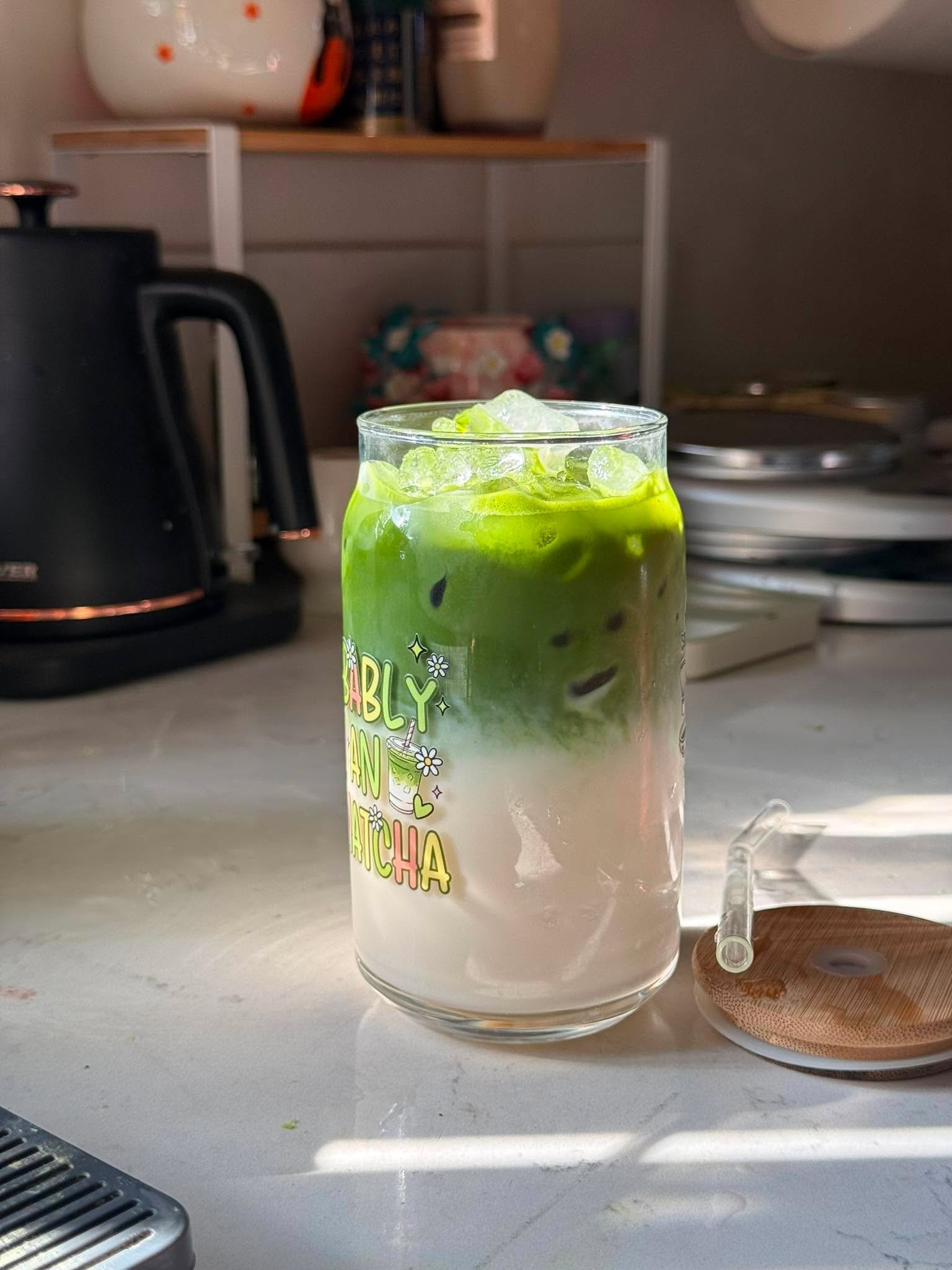 Iced Uji matcha latte made with Fu Matcha Uji Latte powder
